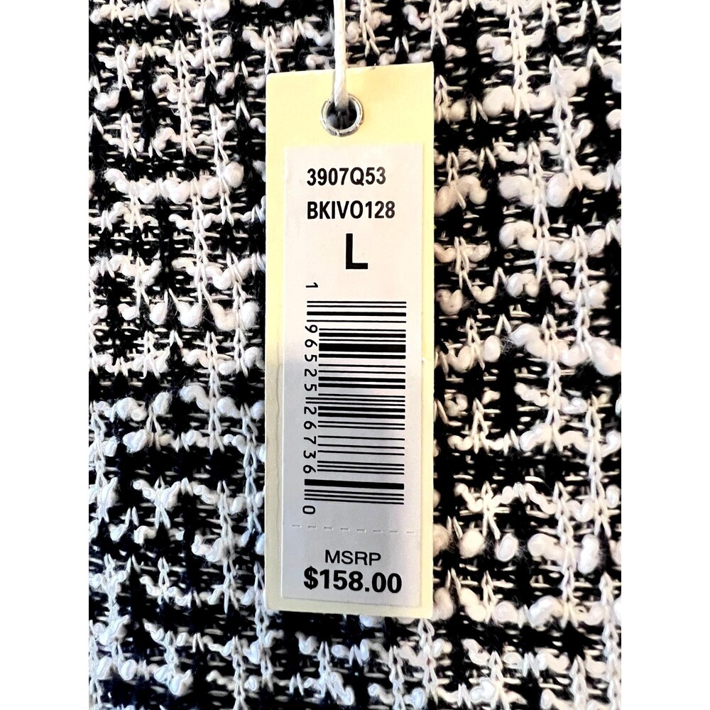 Max Studio Black White Soft Tweed 3/4 Sleeve Dress w/Fringes Size LARGE NWT - Picture 6 of 12